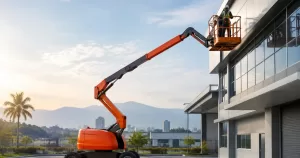 Boom lift working at an industrial site in Malaysia.