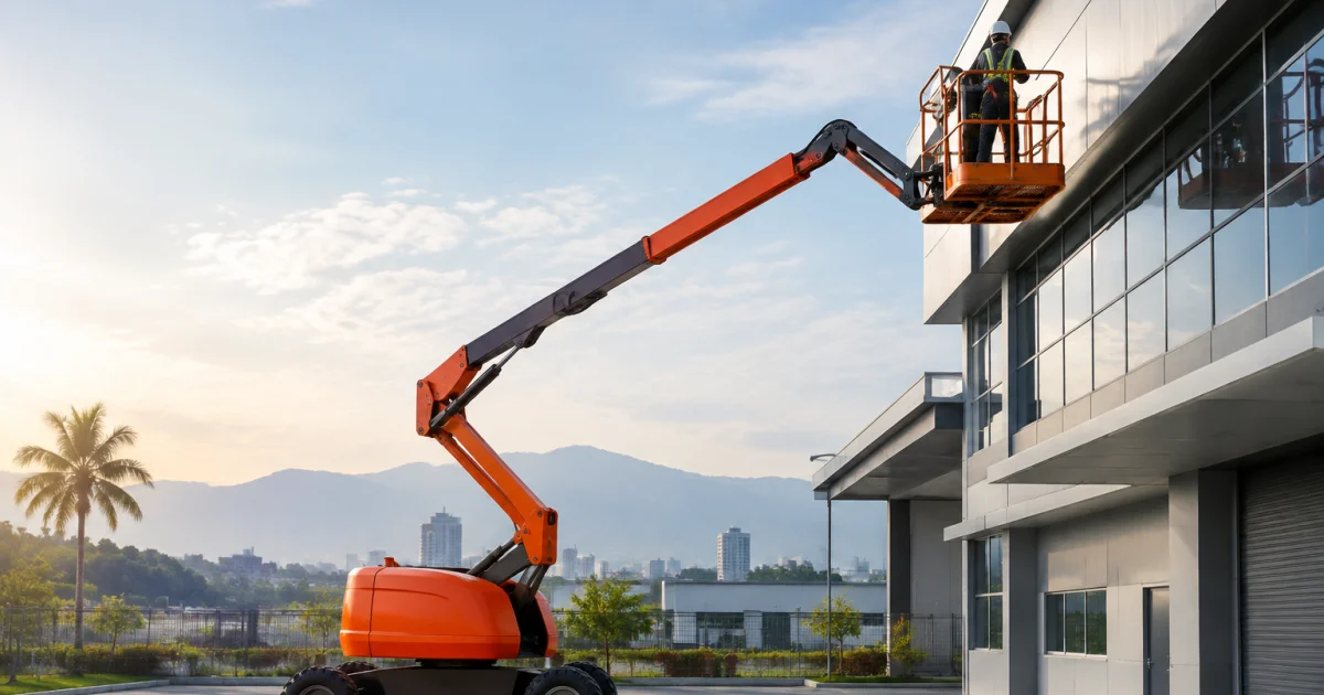 Boom lift working at an industrial site in Malaysia.